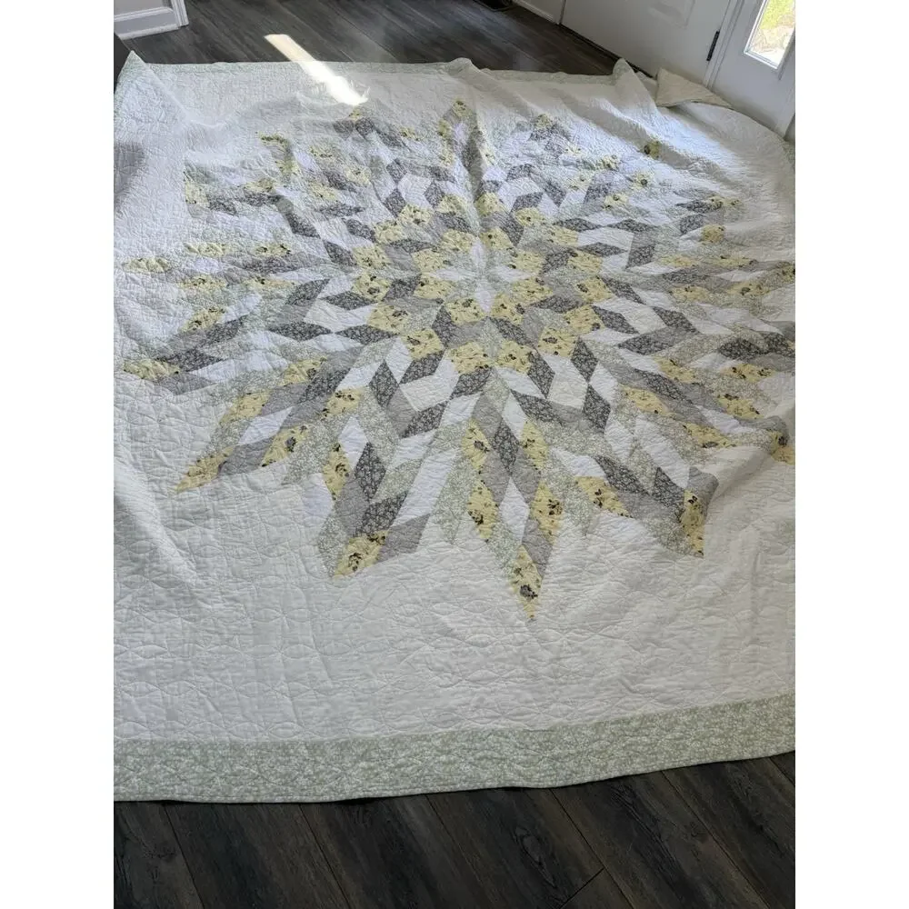 Martha Stewart Star Quilt King Size Cotton Quilt Yellow White (2) Shams Cottage